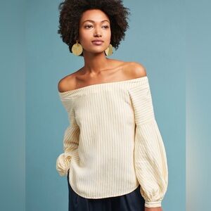 Anthropologie Maeve Clotille off the shoulder yellow and creamy white top size 2